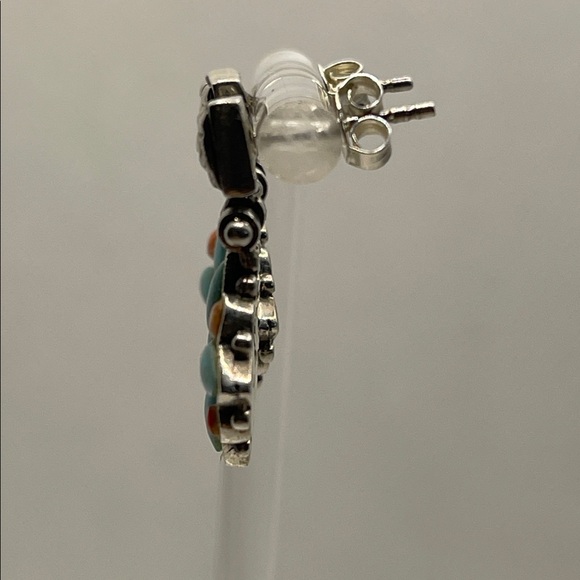 Barse Turquoise Coral 925 Sterling Silver Southwestern Stud Earrings - Picture 2 of 3